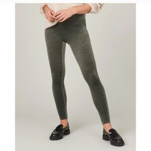 Spanx Green Velvet Velour Olive Legging Pants Sz M